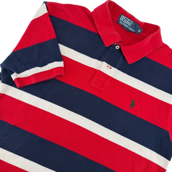 Polo Ralph Lauren Other - Vintage Polo Ralph Lauren Mens M Striped Short Sleeve Shirt Rugby Red Navy Prep